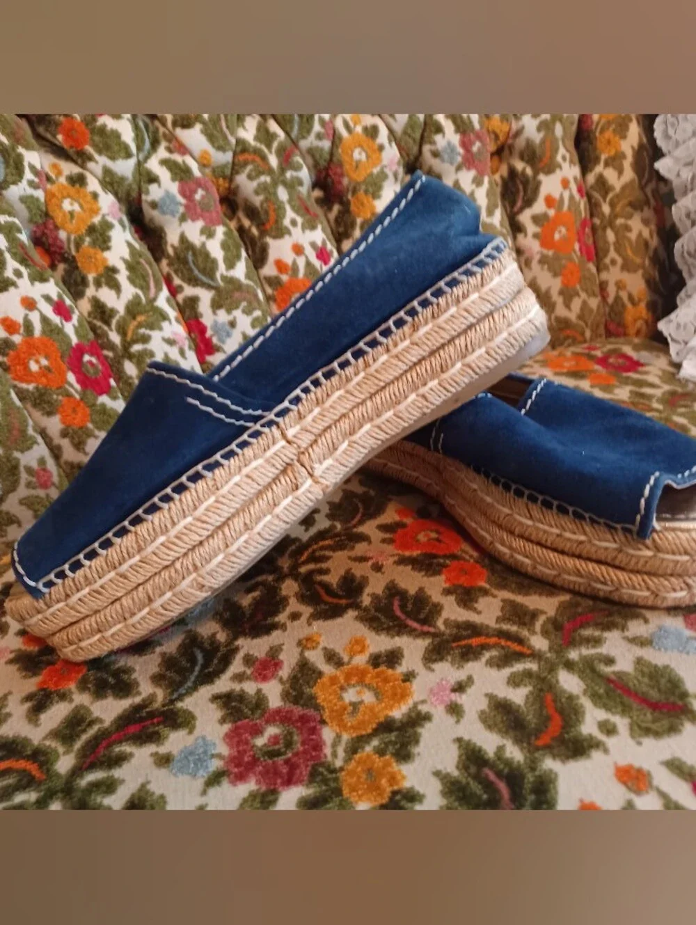 Prada Blue Suede Espadrille Platform Slip-Ons 39.5
